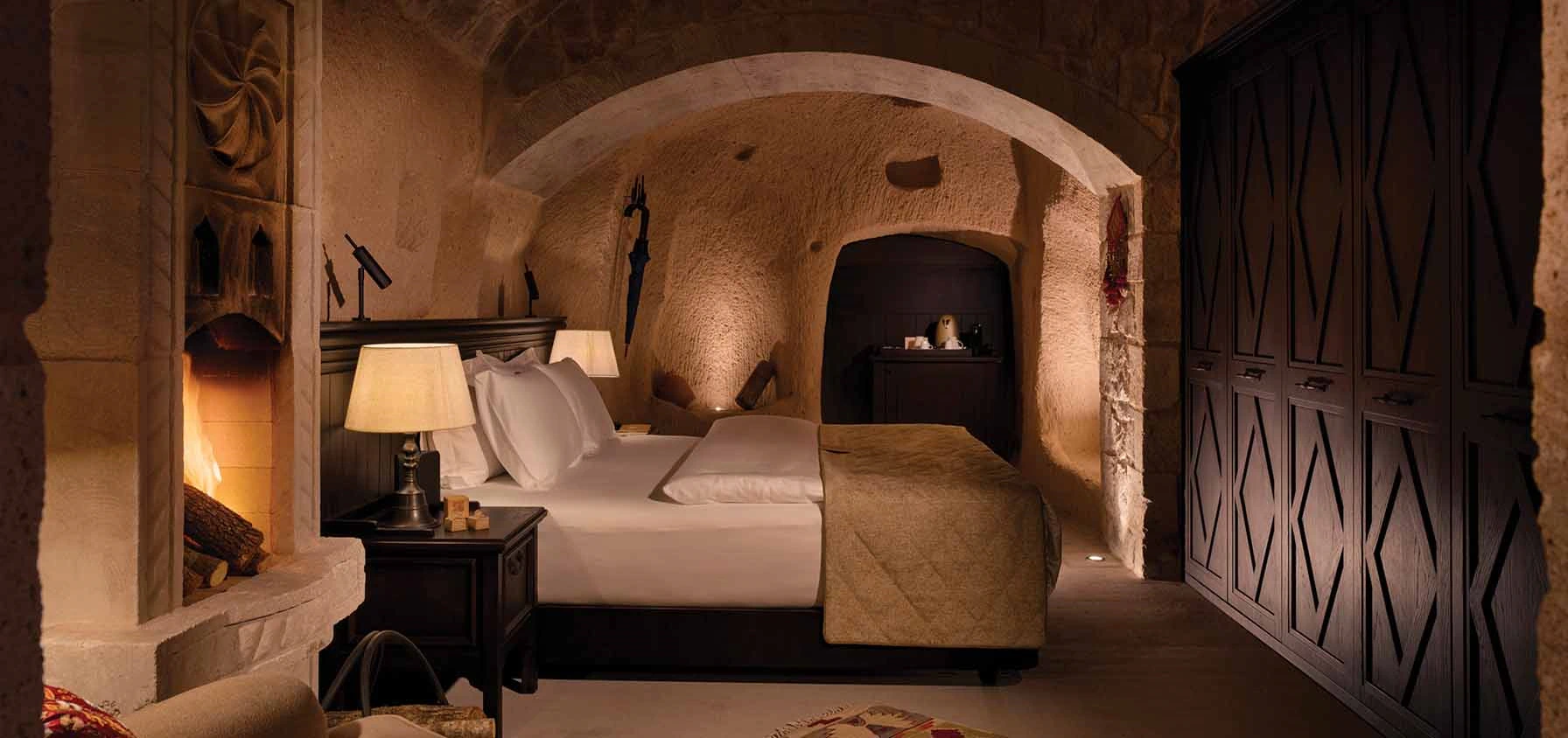 Standard Room panoramic stone bedroom at Argos in Cappadocia