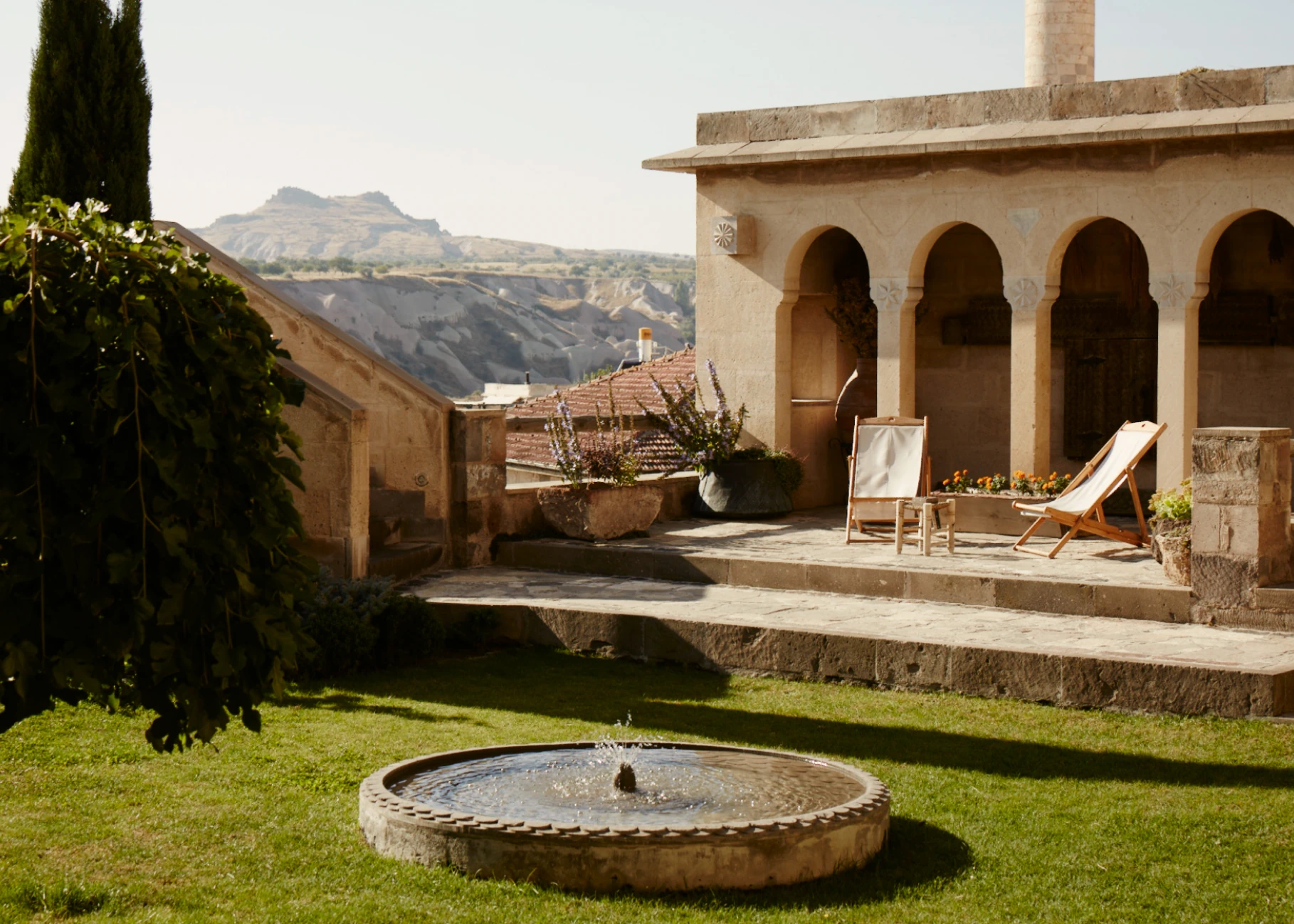 Stone courtyard with pool at Argos in Cappadocia, Cappadocia