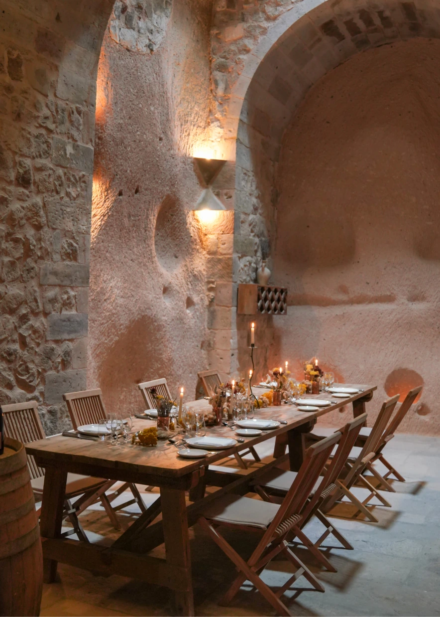 Special event arrangement in a stone venue at Argos in Cappadocia