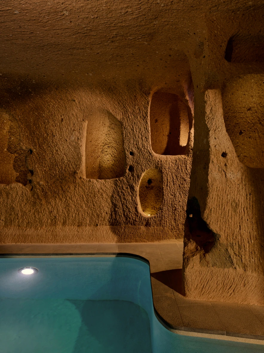 Stone-arched cave pool at Argos Spa, Argos in Cappadocia