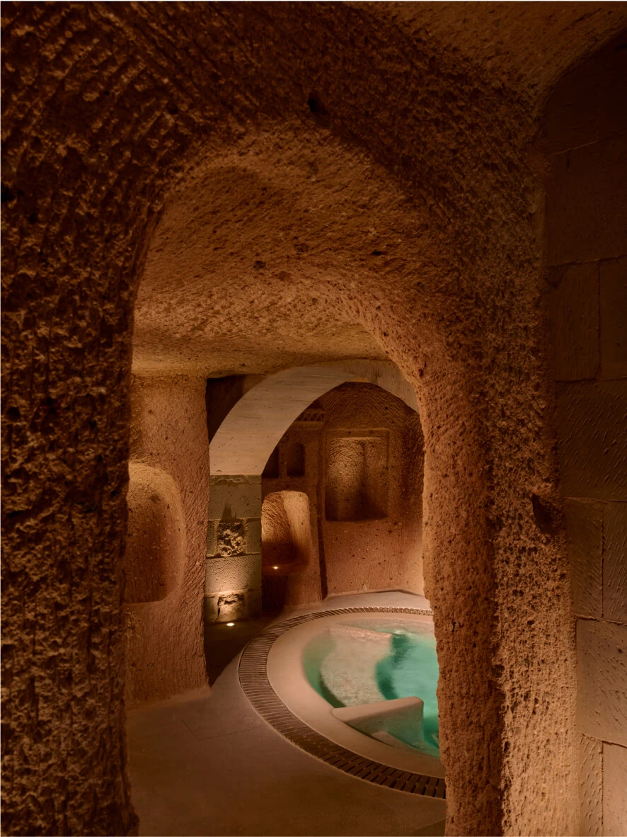 Couple's massage setup in an Argos Spa cave room, Argos in Cappadocia