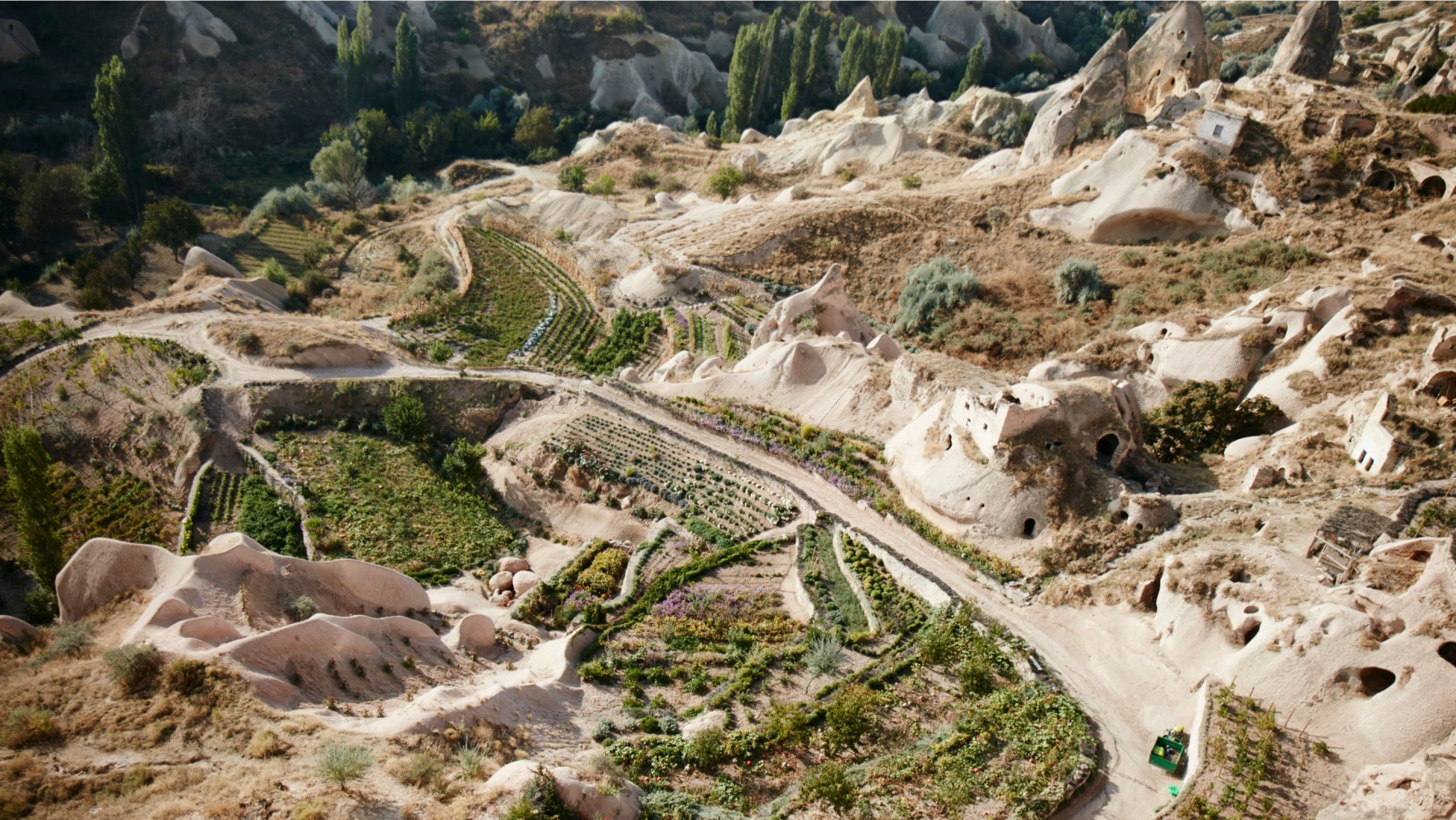 Wide Cappadocia valley panorama around Argos in Cappadocia
