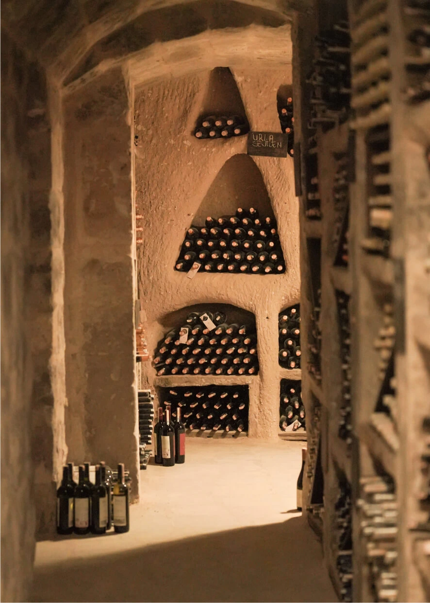 Wine service detail in the Bezirhane cellar, Argos in Cappadocia