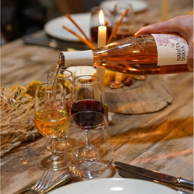 Close-up of wine and drinks service at Argos in Cappadocia