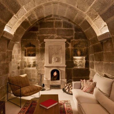 Stone cave interior at Argos in Cappadocia