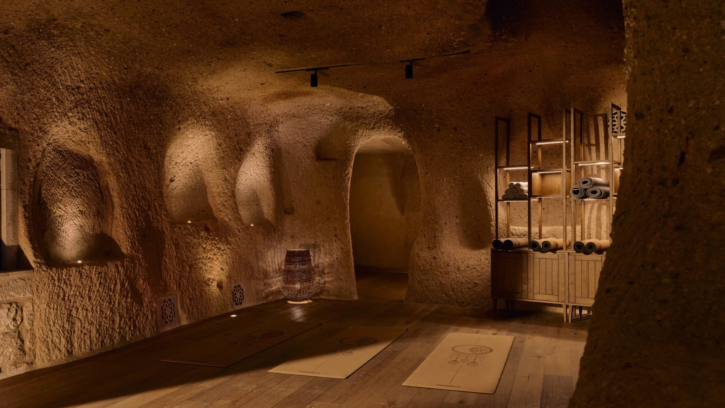 Argos Gym stone-walled fitness room at Argos in Cappadocia