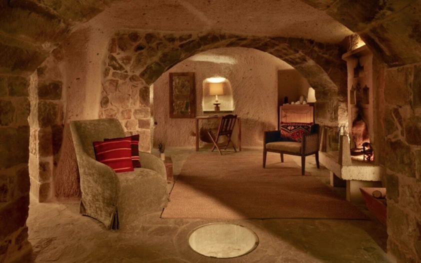 Junior Suite stone-walled living area at Argos in Cappadocia