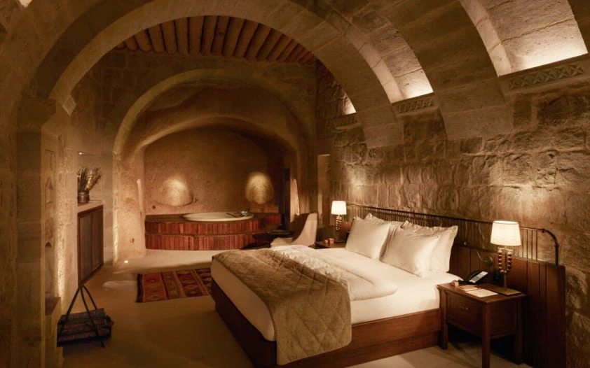 Jacuzzi Suite arched cave bedroom at Argos in Cappadocia