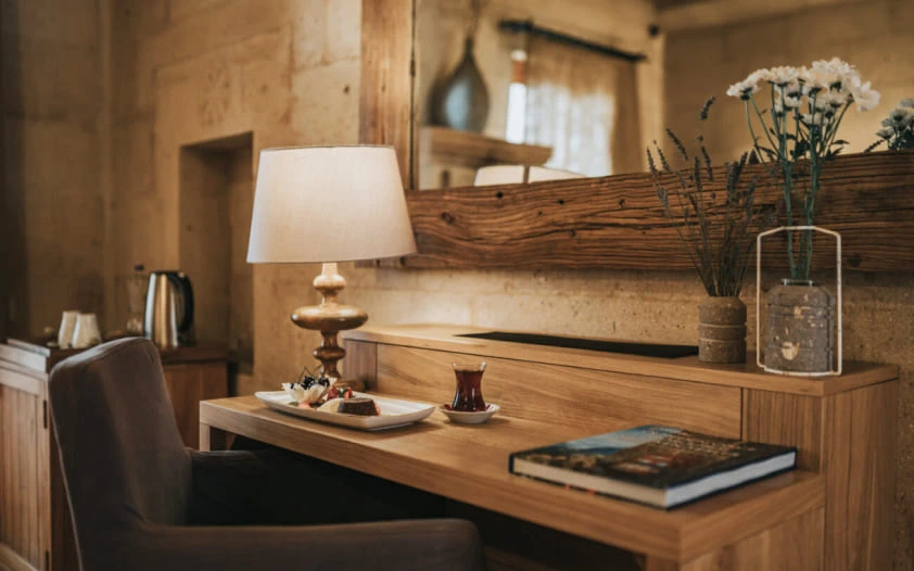 Standard Room stone-walled interior at Argos in Cappadocia