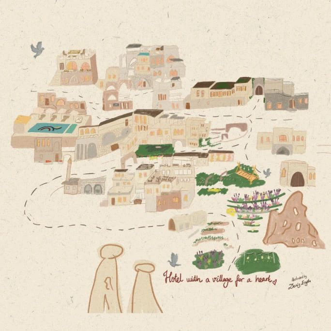 Argos in Cappadocia hotel layout and surroundings map illustration
