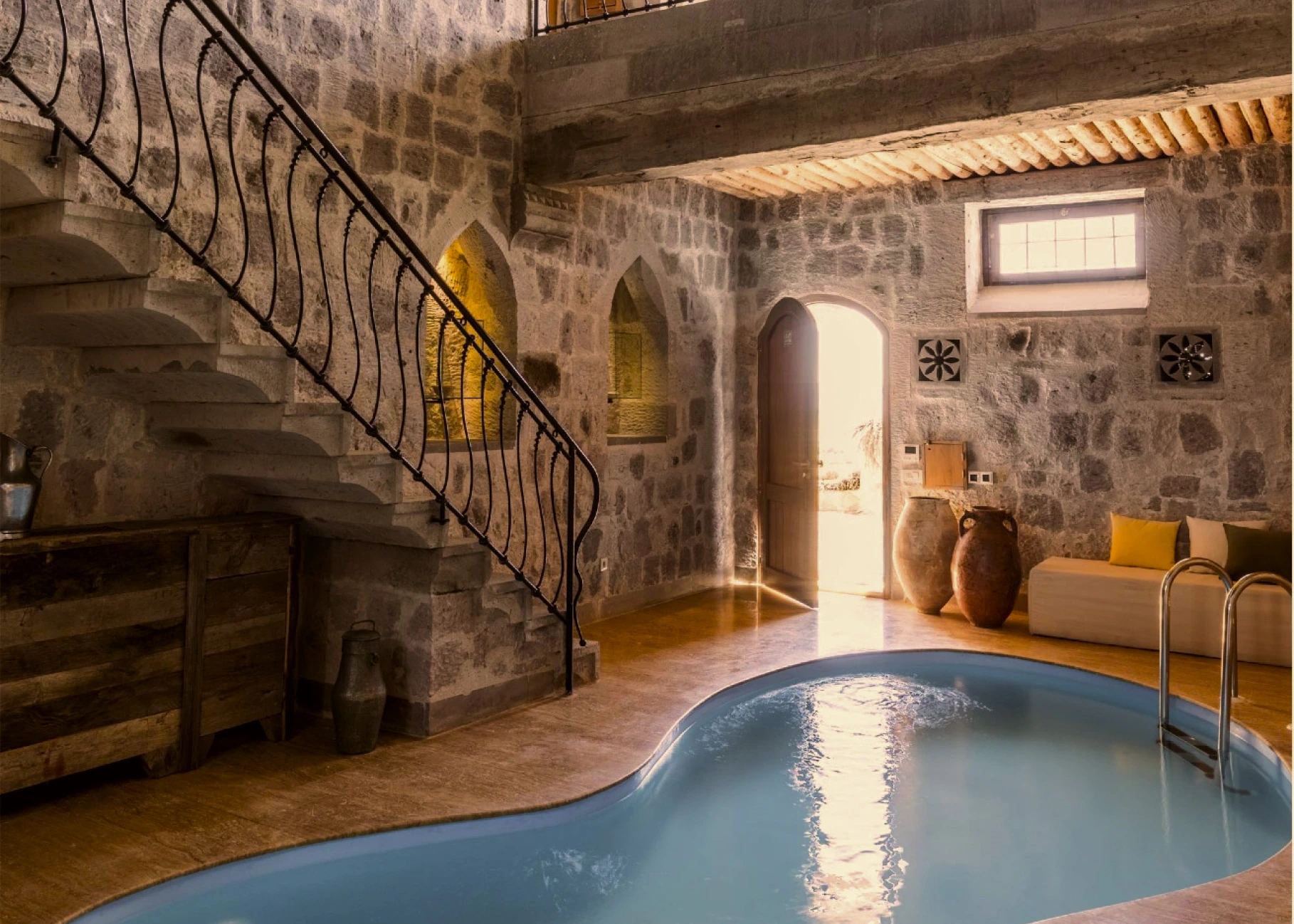 Private-pool stone terrace in an Argos in Cappadocia suite