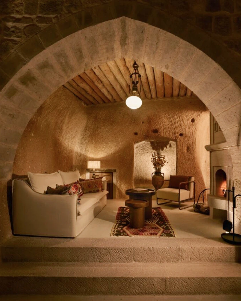 Jacuzzi Suite warm stone interior at Argos in Cappadocia
